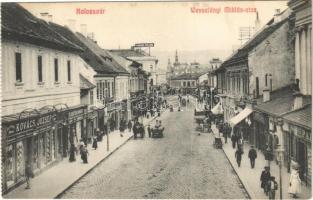Kolozsvár, Cluj; Wesselényi Miklós utca, Kovács József üzlete, Pannonia szálloda / street view, shops, hotel (r)