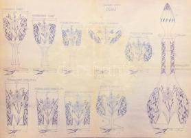 1978 Parádi üveggyár. Kristály termékek tervei. 9 db nagy méretű tervrajz, részben nevesítve. Klf te...