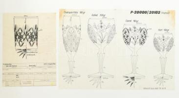 1978 Parádi üveggyár. Kristály termékek tervei. 9 db nagy méretű tervrajz, részben nevesítve. Klf te...