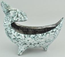 Gorka Iparművészeti Vállalatos kosfejes kínáló, repesztett mázas, jelzett, hibátlan m:17,5 cm