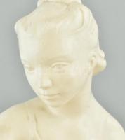 Cipőjét fűző balerina. Fehér mázas kerámia, jelzett, restaurált. m: 22 cm