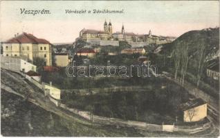 1915 Veszprém, vár részlet a Dávidikummal. Fodor Ferenc kiadása (EK)