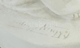 Fésülködő akt, festetlen máz nélküli kerámia, jelzett: Szilágyi Nagy I. (Szilágyi Nagy István), apró...