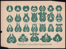 1926 Magyar motívumok gyűjteménye 36 lapon 600 ábrával. Mappa 36 táblával, borító sérült, szakadt