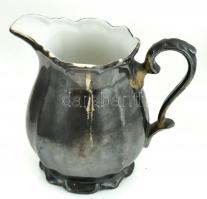 Bareuther Bavaria ezüstözött porcelán teás kiöntő, kopott, alján kis lepattanással, m: 12,5 cm