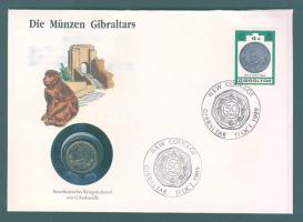 Gibraltár 1990. 5p "Majom" érmés, bélyeges borítékon T:1