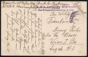 1917 Pola, Pula; Scoglio olivi + "K.u.K. Kmd. der Kraftwagen des Kriegshafenkommandos in Pola&q...