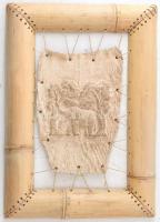 Elefántot ábrázoló vászon kép, bambusz keretben. 58x42cm
