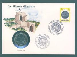 Gibraltár 1990. 10p "Kastély" érmés, bélyeges borítékon T:1
