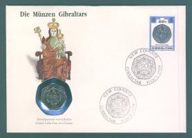 Gibraltár 1990. 20p érmés, bélyeges borítékon T:1