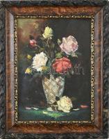 Henczné Deák Adrienne jelzéssel: Csendélet. Olaj, vászon, kartonra kasírozva, kissé sérült. Dekoratí...