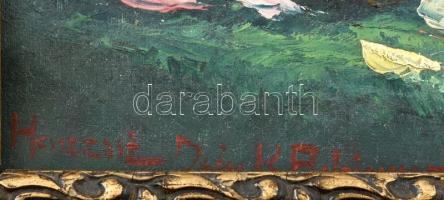 Henczné Deák Adrienne jelzéssel: Csendélet. Olaj, vászon, kartonra kasírozva, kissé sérült. Dekoratí...