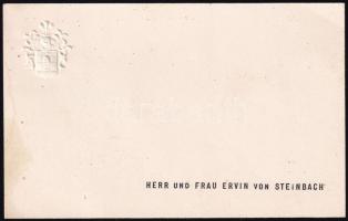 cca 1900 Herr und Frau Ervin von Steinbach / Steinbach Ervin és felesége dombornyomott címeres névjegykártyája, kissé foltos