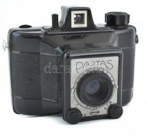 Gamma Pajtás fényképezőgép, Achromat 1:8/80 mm objektívvel, 6x6 cm filmformátum, eredeti bőr tokjába...