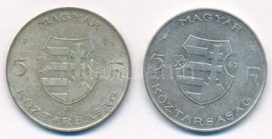 1947. 5Ft Ag "Kossuth" (2x) T:2-,3 patina
Adamo F8.1