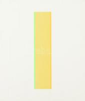 Kuno Gonschior (1935-2010): Zöld-narancs kompozíció. Szitanyomat, papír, jelzés nélkül, hátoldalán feliratozott. Üvegezett keretben. 26x6 cm