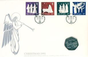 Man sziget 1991. 50p "Karácsony" érmés, bélyeges borítékon T:1