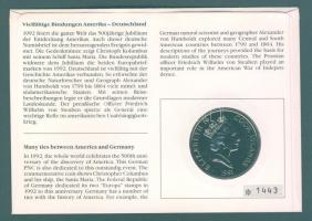 Cook-szigetek 1991. 5$ Ag "500 éves Amerika" érmés, bélyeges borítékon T:1