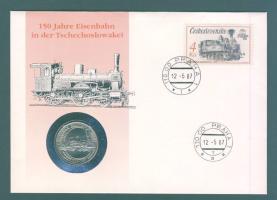Csehszlovákia 1989. 50K Ag "150 éves a vasút" érmés, bélyeges borítékon T:1