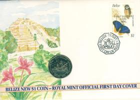 Belize 1990. 1$ "Kolumbusz hajói" érmés, bélyeges borítékon T:1