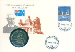 Új-Zéland 1986. 50c "Endeavour hajó" érmés, bélyeges borítékon T:1