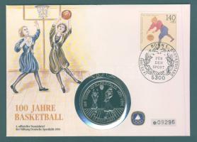 Niue 1991. 5$ "100 éves a kosárlabda" érmés, bélyeges borítékon T:BU