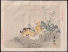 Imao Keinen (1845 - 1924): Kismadarak. Fametszet, papír. Jelzett. 17x23cm (Könyvillusztráció egy darabja: Madarak és virágok festményalbum. 1892.) Korának megfelelő állapotban.