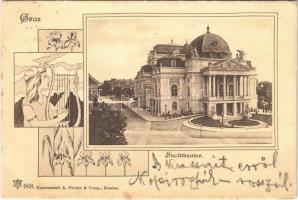 1901 Graz (Steiermark), Stadttheater / theatre. Kunstanstalt A. Fabian & Comp. 968. Art Nouveau lady, floral (fa)