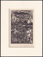 Molnár C. Pál (1894-1981): Bibliai jelenet. Fametszet, papír, utólagos jelzéssel, paszpartuban, 16,5×11 cm
