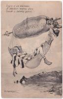 1917 Sogno dun marinaio / A jelenkori matróz álma / K.u.K. Kriegsmarine Matrose / WWI Austro-Hungarian Navy mariner humour art postcard. C. Fano, Pola 1916. s: Ed. Dworak + K.u.K. Seeflugleitung (b)