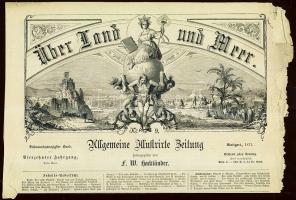 1871 Über land und Meer újság címlapja 32 kr újságszignettával és szép metszekkel/ Cover of the ÜLM magasine with e32 kr signetta and nice engravings