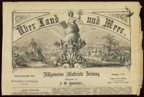 1871 Über land und Meer újság címlapja 32 kr újságszignettával és szép metszekkel/ Cover of the ÜLM magasine with e32 kr signetta and nice engravings