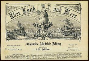 1871 Über land und Meer újság címlapja 32 kr újságszignettával és szép metszekkel/ Cover of the ÜLM magasine with e32 kr signetta and nice engravings