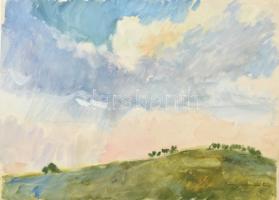 Iványi Grünwald Béla jelzéssel: Dombos táj. Akvarell, papír, lap széle sérült, 30,5x43 cm