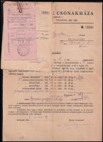 1943-1944 Bp., özv. Pach Józsefné (Pach Örökösök) Csónakháza, kabin bérleti megállapodás + postai feladóvevény + 3 db nyugta