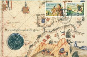 Portugália 1989. 100Esc "Azori-szigetek felfedezése" érmés, bélyeges borítékon T:1