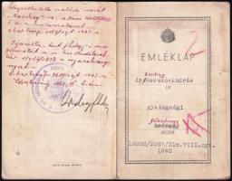1940-1943 Fényképes szolgálati emléklap dr. Recskey (Recskó) András gyalogsági főhadnagy részére, há...