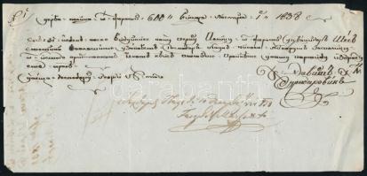 1838 Kézzel írt nyugta, cirill betűs írással