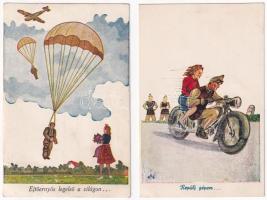 2 db második világháborús magyar katonai grafikai képeslap / 2 pre-1945 WWII Hungarian military art postcards