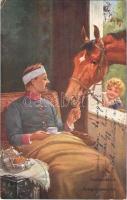 1915 Hadipajtások / Kriegskameraden / WWI Austro-Hungarian K.u.K. military art postcard, injured soldier with his horse. B.K.W.I. 930-10. (EK)