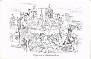 Segélyhely a világháborúban. Honvédség története 1868-1918 / WWI Austro-Hungarian K.u.K. military art postcard, first aid post on the front s: Garay (EK)