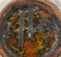 Hódmezővásárhelyi retró kaspó. Kézzel festett, mázas kerámia, jelzett, repedésekkel. m:18 cm