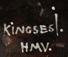 Hódmezővásárhelyi váza, kerámia, jelzett, apró repedések és -lepattanások. m: 17 cm