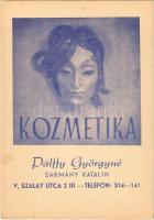 Kozmetika. Pálffy Györgyné Sármány Katalin reklám, Budapest, Szalay utca 2. III. / Hungarian cosmetics advertisement
