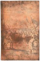 A magyarok bejövetele (Feszty-körkép) részletét ábrázoló réz nyomólemez, 22x14 cm / Copper engraving plate of a detail of Árpád Fesztys famous painting Arrival of the Hungarians
