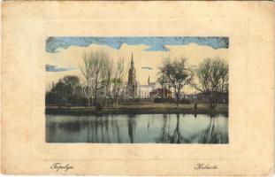 1912 Topolya, Bácstopolya, Backa Topola; Halastó, templom. W.L. Bp. 4188. Riesz Béla kiadása / fishpond, church (r)