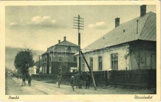 1944 Dombó, Dubove; utca részlet, M. kir. posta. Kárpátaljai Hangya Szövetkezet kiadása / street view, post office (EB)