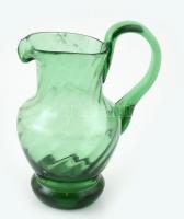 Zöld üveg kancsó, kopott, m: 14 cm
