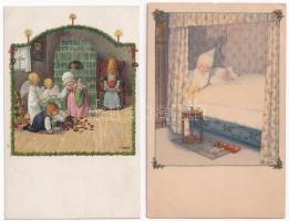 2 db RÉGI üdvözlő képeslap gyerekekkel, Pauli Ebner / 2 pre-1945 greeting postcards with children, signed by Pauli Ebner