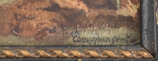 Ebenspanger (?) jelzéssel, feltehetően a XIX. sz. végén működött festő alkotása: Hegyvidéki táj. Akv...